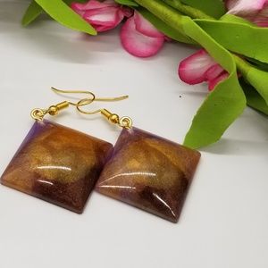 Purple Mocha Resin Drop Earrings